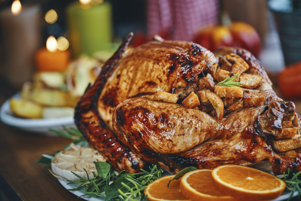 Preparing Stuffed Turkey for Holidays in Domestic Kitchen