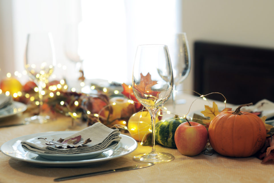 decorated table for thanksgiving dinner