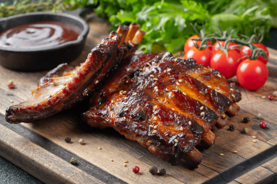 pork ribs grilled with BBQ sauce